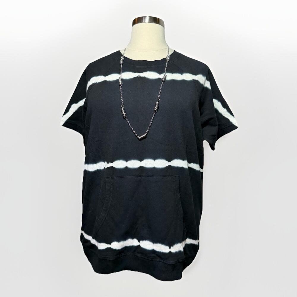 Mono B Top Tie-Dye Short Sleeve Crewneck Black White 2XL Cotton Kangaroo Pocket